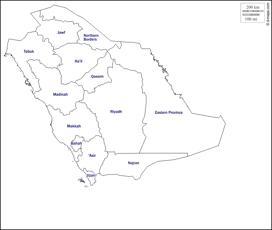 خريطة المملكة السعودية صماء للتلوين